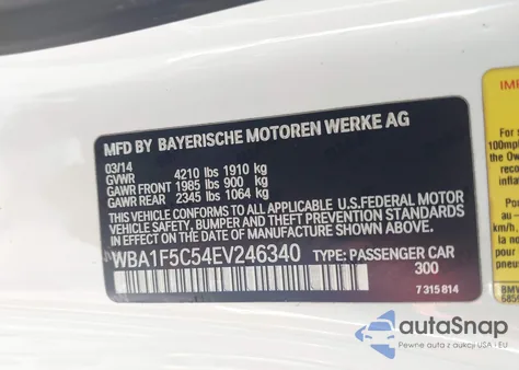 2014 BMW 228 z USA, uszkodzony, nr VIN WBA1F5C54EV246340